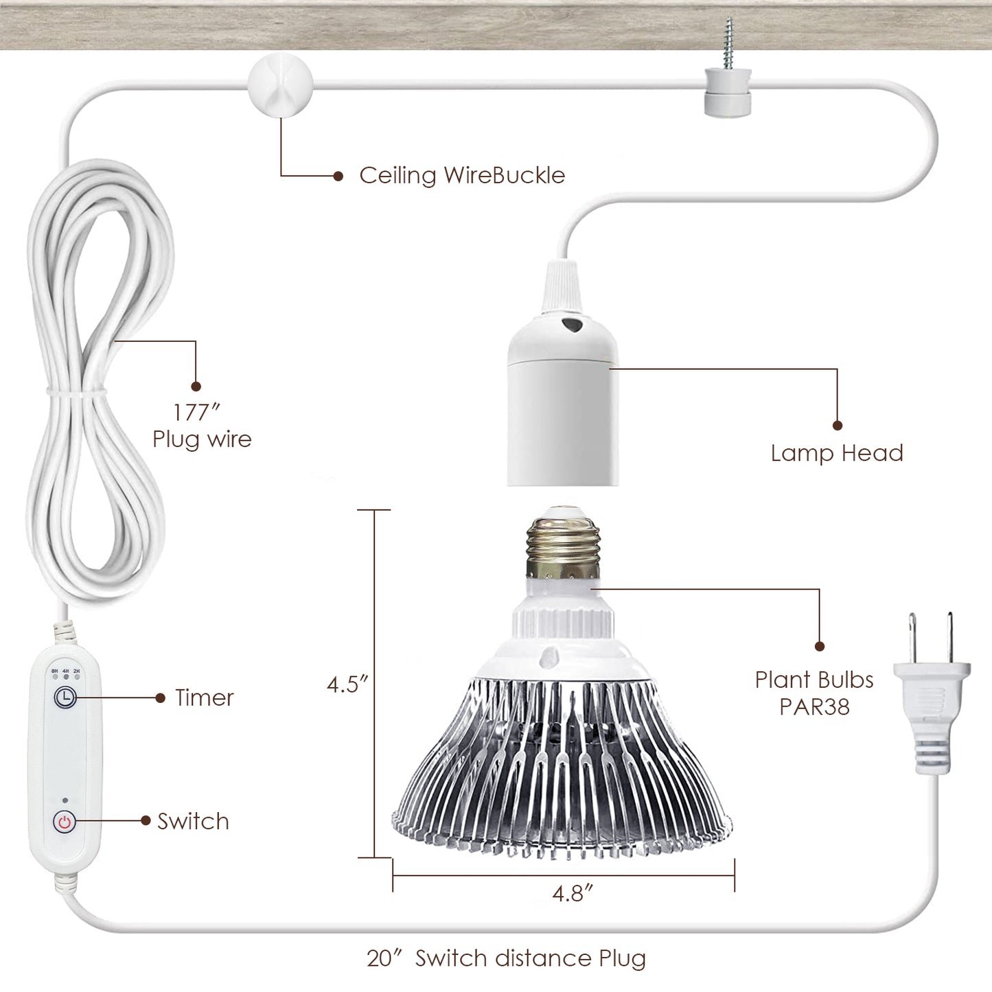 Grow Light Bulbs Full Spectrum, Grow Light for Indoor Plants with 180 LEDs, E26 E27 Socket Included Grow Light Bulb for All Stages of Plant Growth House Garden Greenhouse Hydroponic Veg Flower…