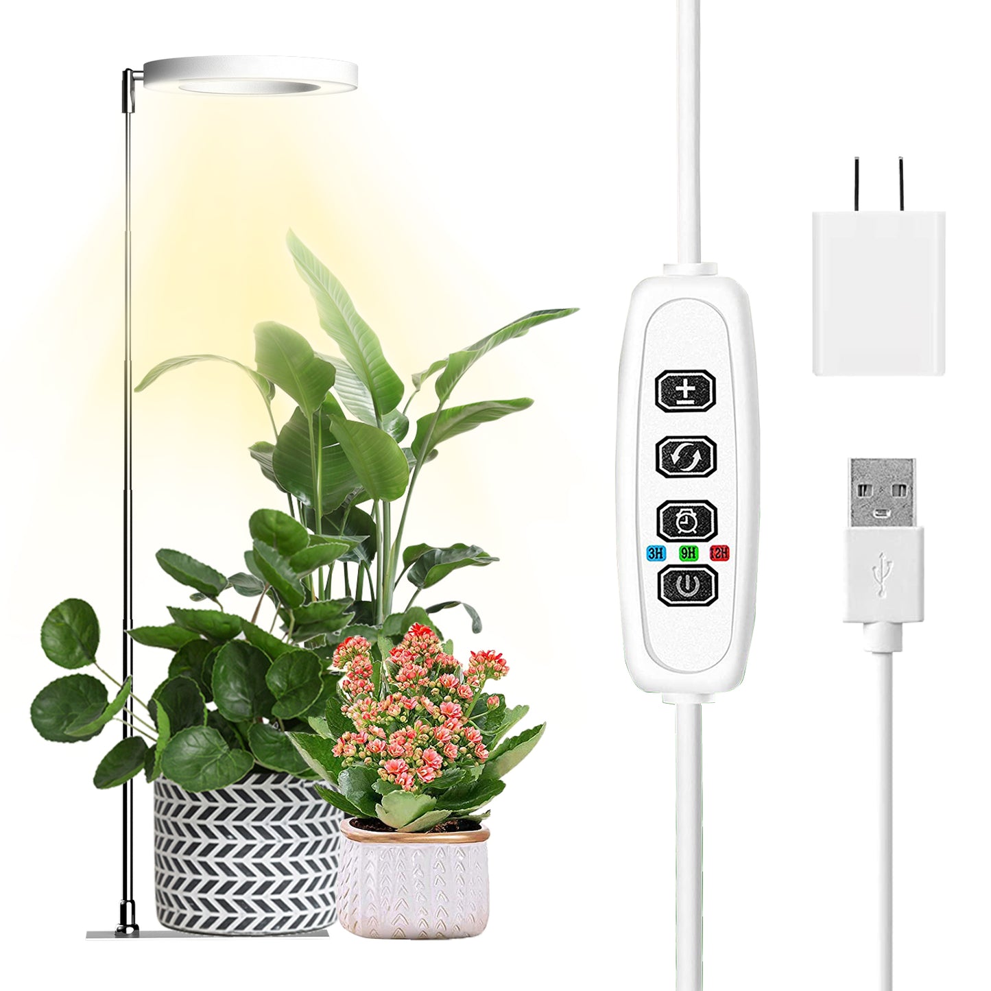 IMVSINCERE Full Spectrum LED Grow Light for Indoor Plants - Adjustable Height Growing Lamp with Stable Base, Auto On/Off Timer (4/9/12H), 10 Dimmable Brightness Levels - Perfect for Small Plants
