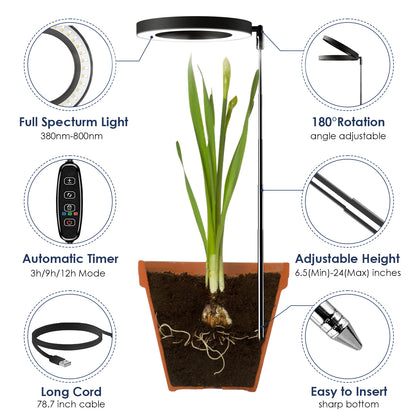 IMVSINCERE Plant Grow Light- LED Growing Light Full Spectrum for Indoor Plants- Adjustable Plants Growing Lamp with Auto On/Off Timer 3/9/12H and 10 Dimmable Brightness(Adapter Not Included)